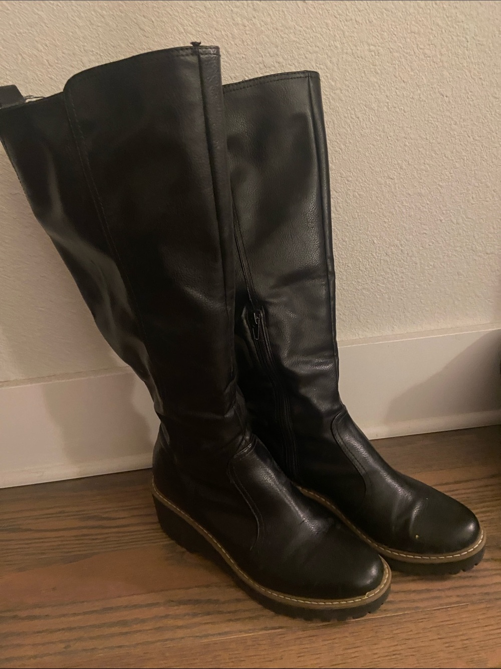 Dolce Vita Black Knee-High Leather Wedge Boots
